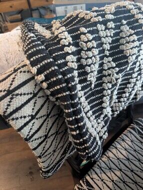 2 Textured Chunky Woven Black and Cream Moroccan Bohemian Pillow Covers Oeko-Tex